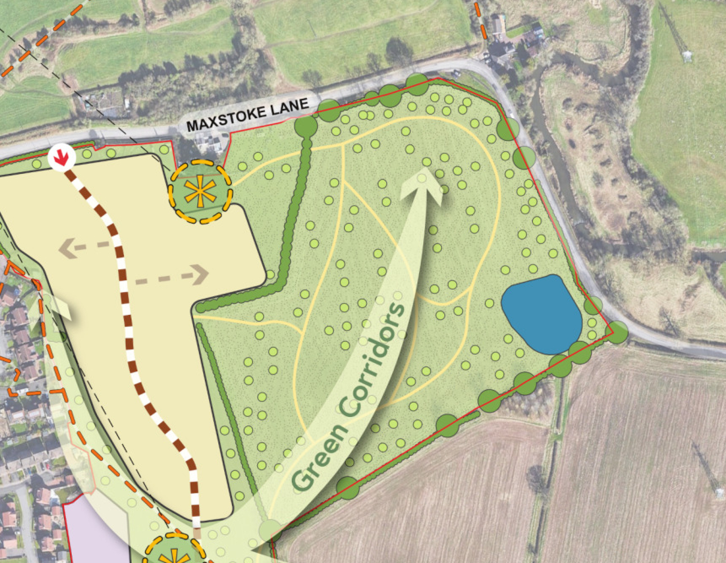 The proposals will see around 60% of the overall site area provided as open space, including an area of country parkland in the northeastern section of the site.
